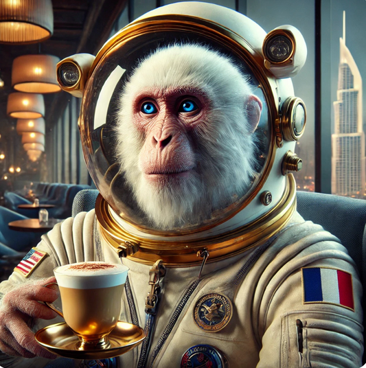 Singe Ayoun a Dubai prenant son café