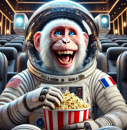 singe Ayoun au cinema entrain de rire et de manger pop corn